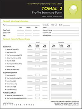 TOMAL-2 Profile/Summary Forms (25) Cecil R. Reynolds, Judith K. Voress
