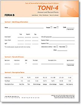 TONI-4 Form B Answer Booklet and Record Forms (50) Linda Brown, Rita J. Sherbenou, Susan K. Johnsen