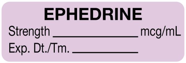 Medical Use Labels - Anesthesia Label, Ephedrine mcg/mL, 1-1/2