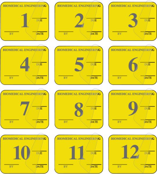 Medical Use Labels - Yellow 12 Mo Biomed Equipment Inspection Kit, 1-1/4" x 1"