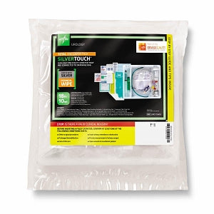 Medline Silvertouch 100% Silicone 1-Layer Foley Catheter Tray / Drain Bag - Total One-Layer Tray with Drain Bag, Silvertouch 100% Silicone Foley Catheter, 18 Fr, 10 mL, Peri Wipe - URO170418