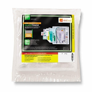 Medline Silvertouch 100% Silicone 1-Layer Foley Catheter Tray / Urine Meter - Total One-Layer Tray with 400 mL Urine Meter with 2, 500 mL Drain Bag, Silvertouch 100% Silicone Foley Catheter, 18 Fr, 10 mL, Peri Wipe - URO170518