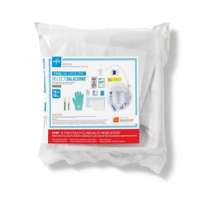 Medline 100% Silicone 1-Layer Foley Catheter Tray with Urine Meter - One-Layer Tray with 400 mL Urine Meter, 2, 500 mL Drain Bag with Metal-Free Drainage Port and 100% Silicone Foley Catheter, 14 Fr, 10 mL, Peri Wipe, Vented Tubing - URO170814SQ