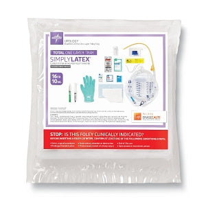 Medline Silicone-Elastomer Latex 1-Layer Foley Catheter Tray / Urine Meter - Total One-Layer Tray with 400 mL Urine Meter with 2, 500 mL Drain Bag, Silicone-Elastomer Coated Latex Foley Catheter, 16 Fr, 10 mL, Peri Wipe, Vented Tubing - URO180216