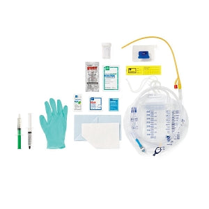 Medline Silicone-Elastomer Latex 1-Layer Foley Catheter Tray / Urine Meter - Total One-Layer Tray with 400 mL Urine Meter with 2, 500 mL Drain Bag, Silicone-Elastomer Coated Latex Foley Catheter, 18 Fr, 10 mL, Peri Wipe, Vented Tubing - URO180218