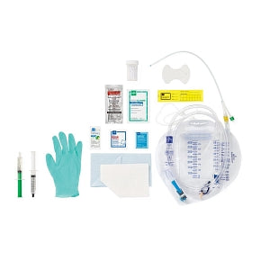 Medline 100% Silicone 1-Layer Foley Catheter Tray with Urine Meter - Total One-Layer Tray with 400 mL Urine Meter with 2, 500 mL Drain Bag, 100% Silicone Foley Catheter, 14 Fr, 10 mL, Peri Wipe, Vented Tubing, Centurion Securement Device - URO180814CN