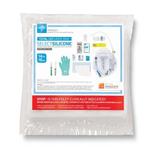 Medline 100% Silicone 1-Layer Foley Catheter Tray with Urine Meter - Total One-Layer Tray with 400 mL Urine Meter with 2, 500 mL Drain Bag, 100% Silicone Foley Catheter, 14 Fr, 10 mL, Peri Wipe, Vented Tubing, Centurion Securement Device - URO180814CN