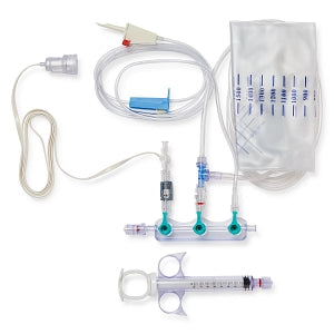 Medline Standard Manifold Kits - Standard High-Pressure Kit with 3-Port Right-Handed OFF Manifold, 72" Vented Spike Contrast Set, 8 mL Control Syringe, 2-Line Vented Waste Bag, Integrated Transducer with 1-Way Stopcock and 48" Cable, 600 PSI - VASCSHPOFIT