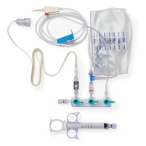 Medline Standard Manifold Kits - Standard High-Pressure Kit with 3-Port Right-Handed ON Manifold, 72" Vented Spike Contrast Set, 8 mL Control Syringe, 2-Line Vented Waste Bag, Integrated Transducer with 1-Way Stopcock and 48" Cable, 600 PSI - VASCSHPONIT