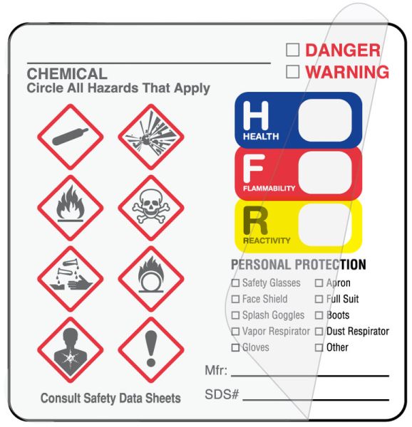 Medical Use Labels - GHS Hazard Label, Self-Laminating 2-1/2" x 2-1/2"